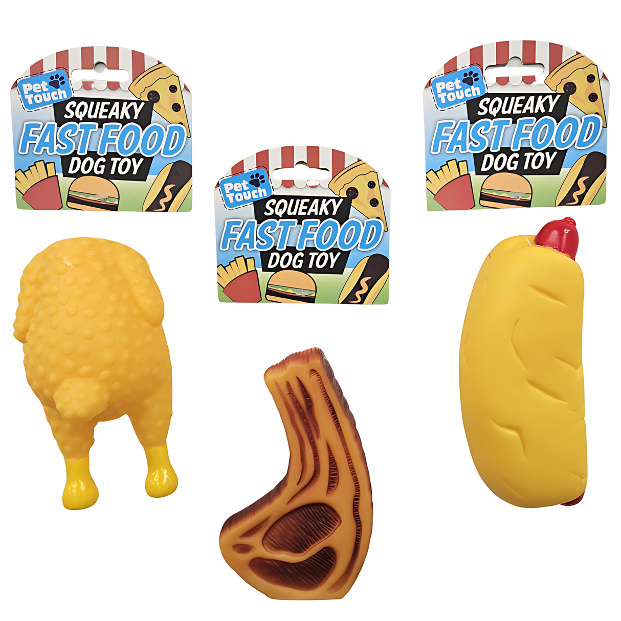 Pet Touch Squeaky Fast Food Assorted Dog Toy - Single (HT7052)