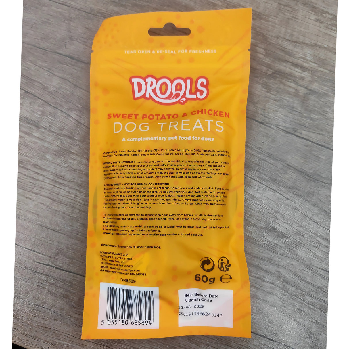Drools Sweet Potato & Chicken Nugget Dog Treats 60g (DR8589)