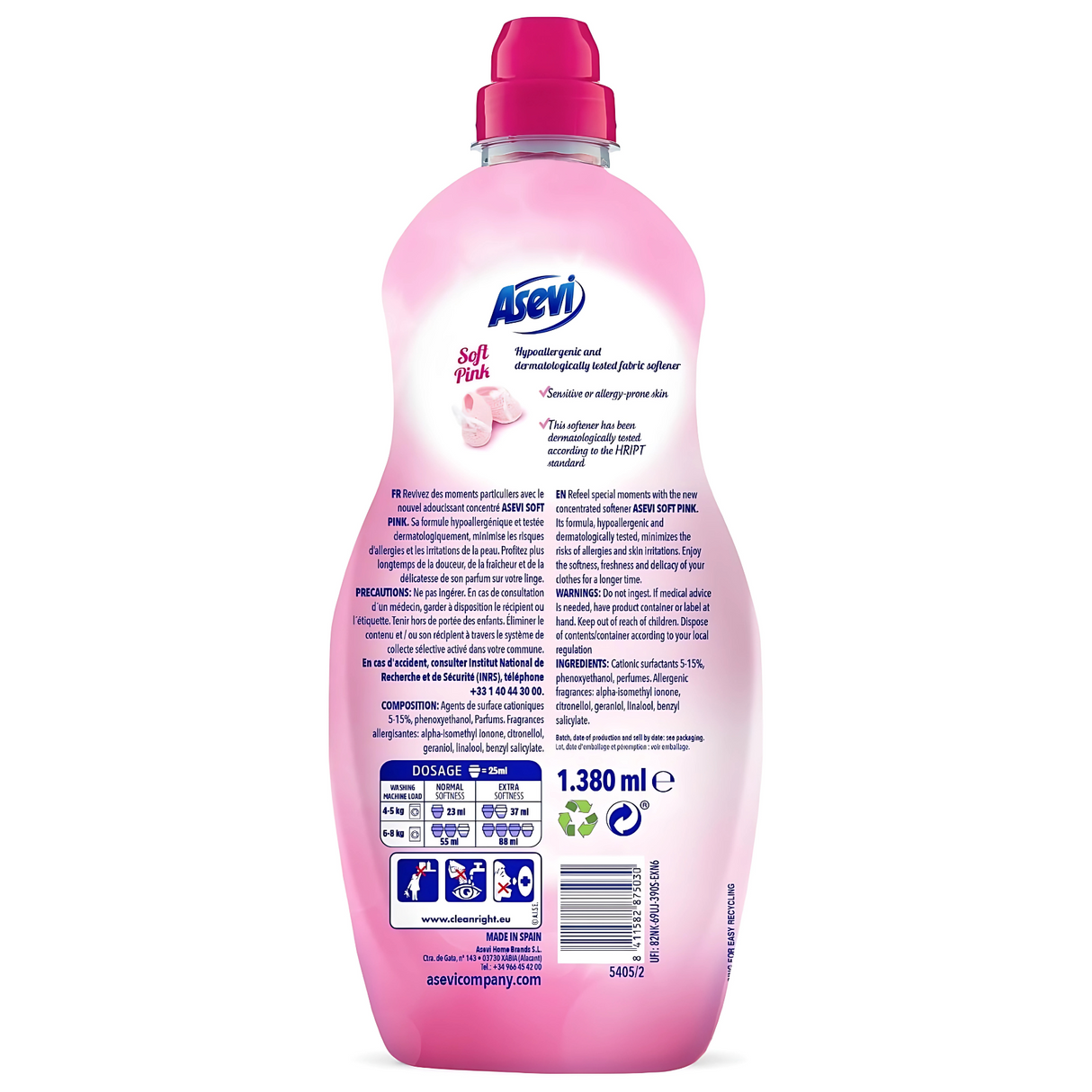 Asevi Fabric Conditioner Hypoallergenic Soft Pink 1380ml (60 Washes)