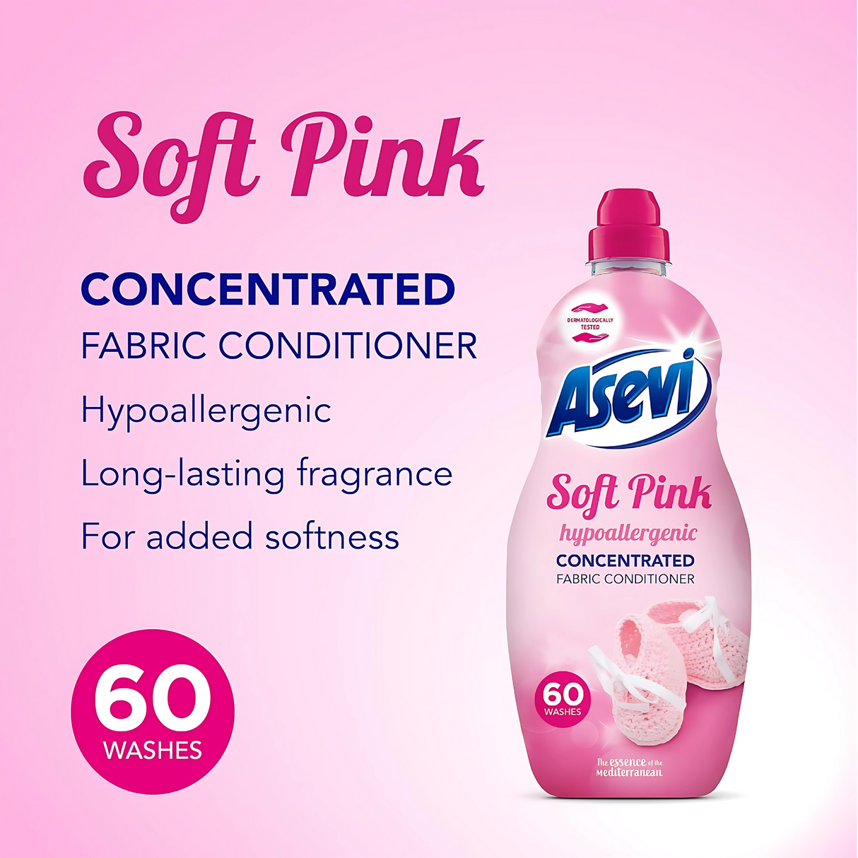 Asevi Fabric Conditioner Hypoallergenic Soft Pink 1380ml (60 Washes)