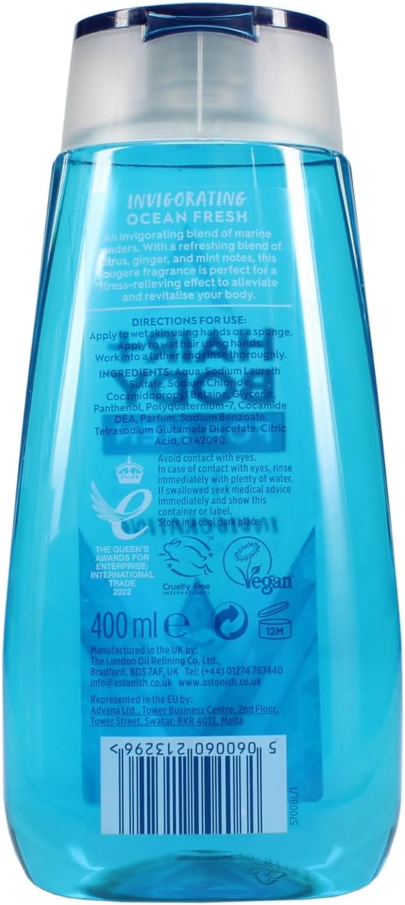 Astonish 2in1 Ocean Fresh Hair Shampoo + Body Wash for Men 400ml