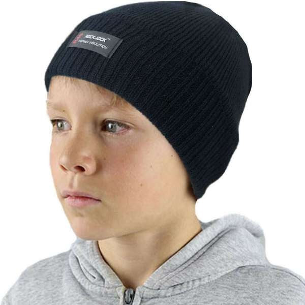 Black Thermal Insulated Boys Beanie Hat HAI-400