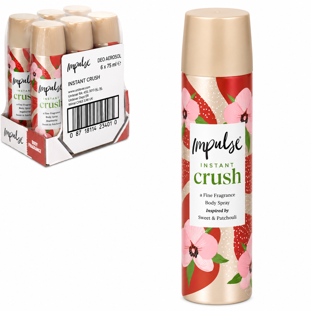 Impulse Instant Crush Body Spray 75ml | Pack of 6