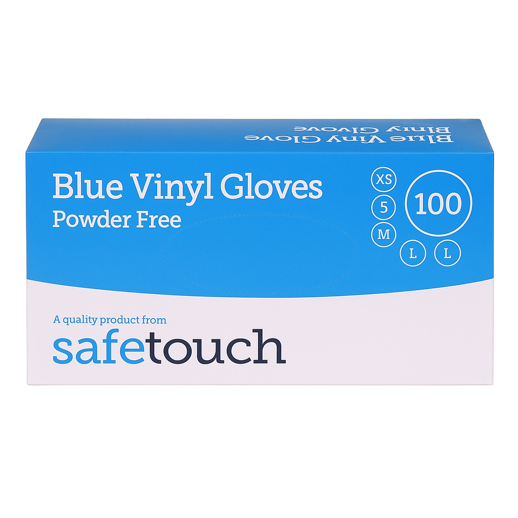 Safetouch Blue Vinyl Gloves Powder-Free, Large (Box of 100)