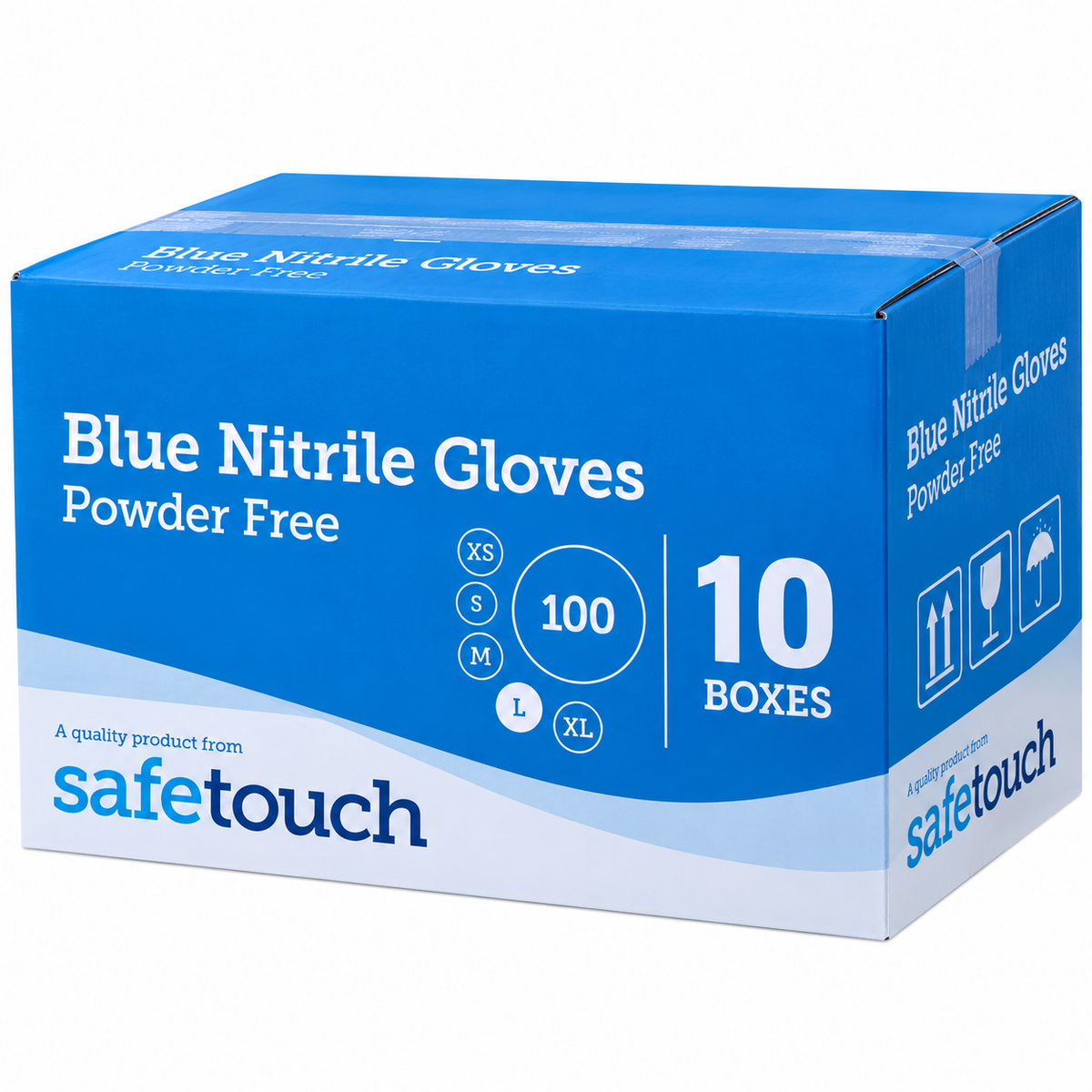 Case of 10 Boxes - Safetouch Blue Nitrile Gloves Powder-Free, Medical Grade | Large