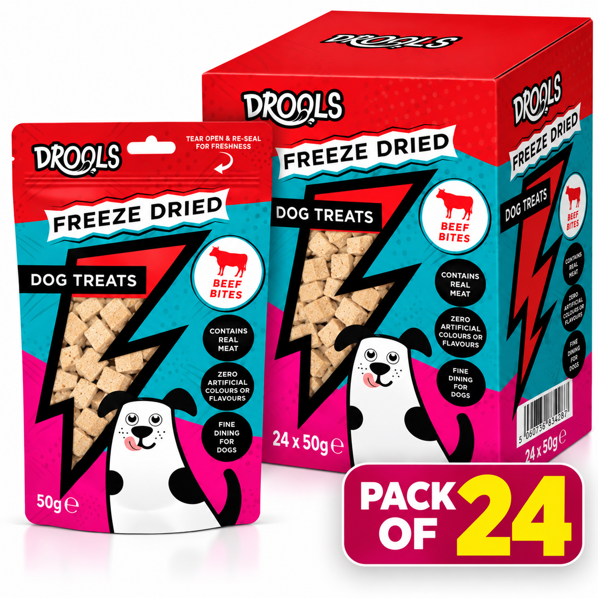 Drools Freeze Dried Beef Bites Dog Treats 50g (DR9495)| Pack of 24