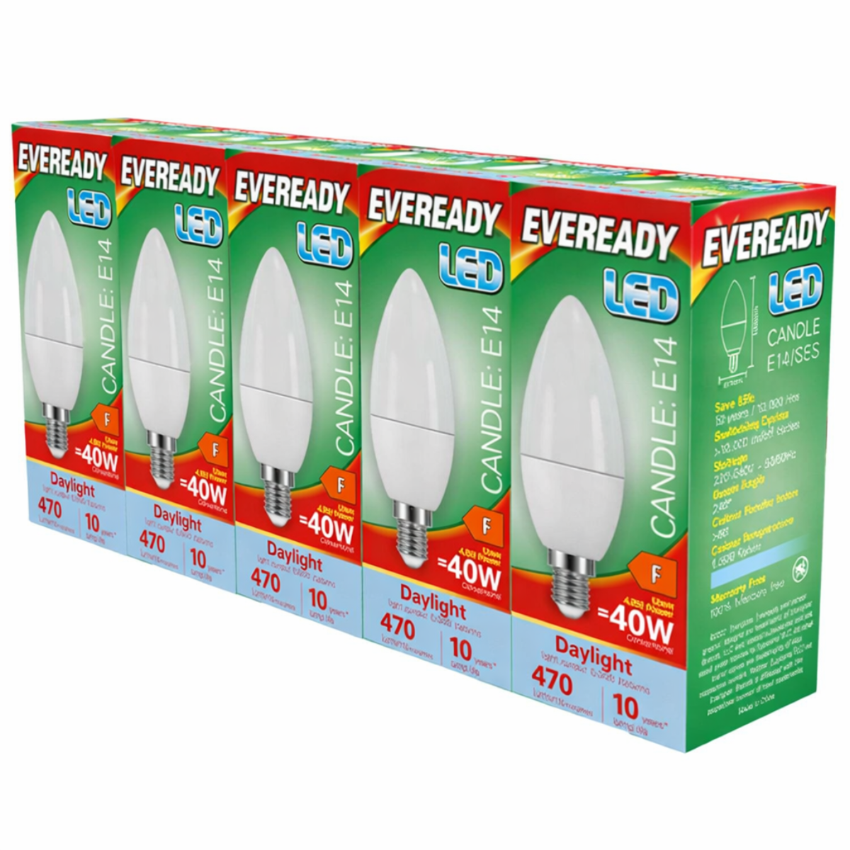 Eveready 4.9W LED Candle Bulbs E14 6,500K (Daylight) | Pack of 6