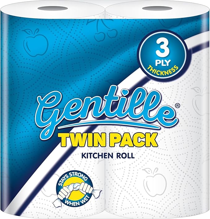 Gentille 3ply White Embossed Kitchen Rolls - Pack of 2 Rolls