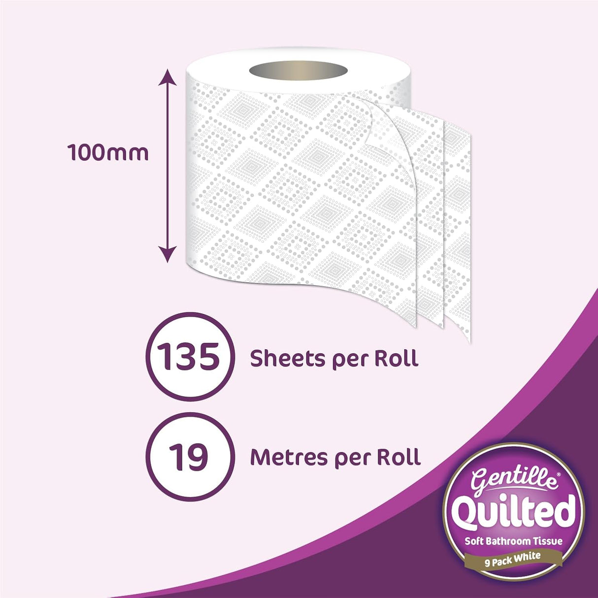 Gentille Quilted 3ply Soft White Toilet Rolls - Pack of 9 Rolls