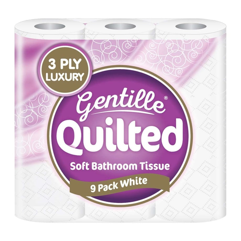 Gentille Quilted 3ply Soft White Toilet Rolls - Pack of 9 Rolls