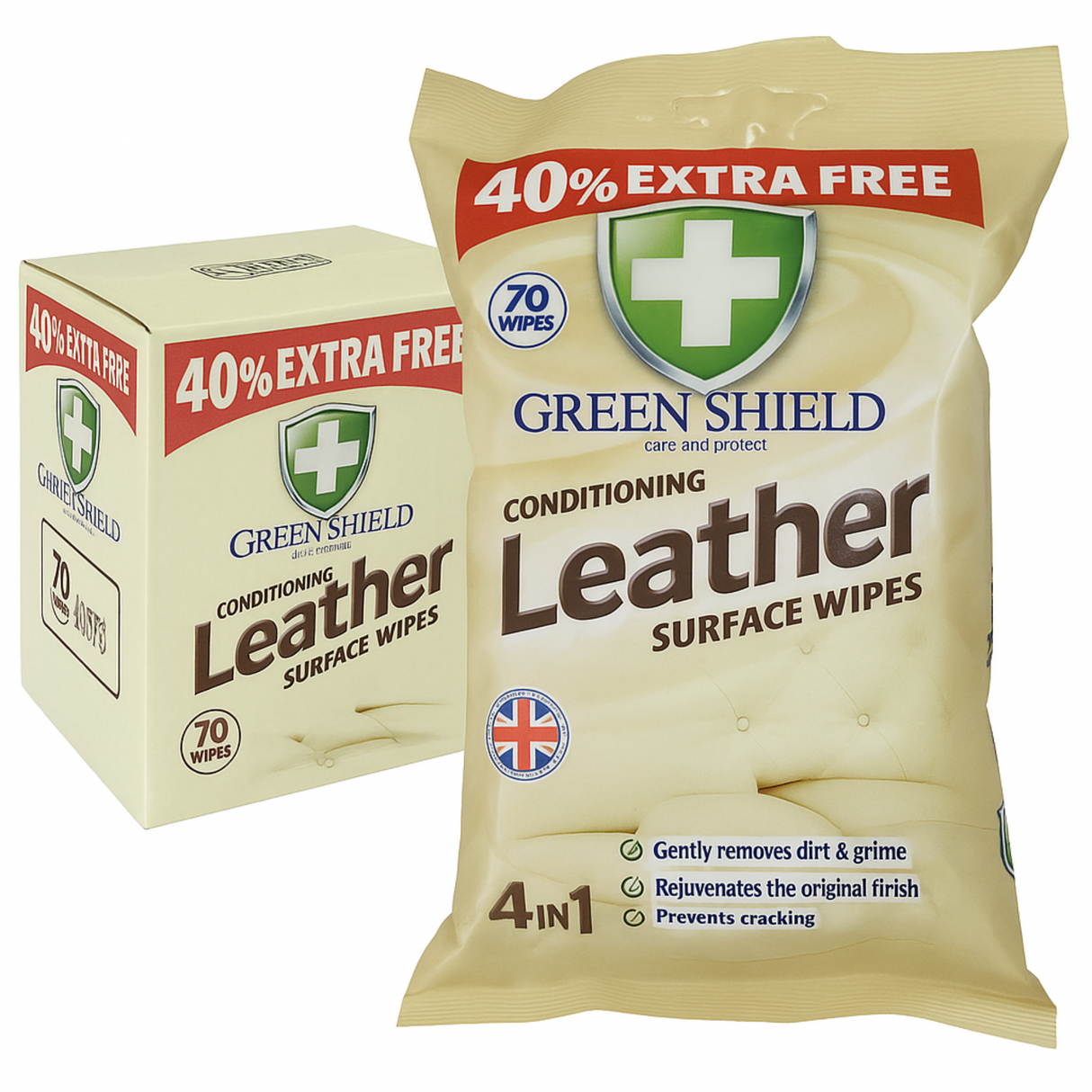 Green Shield Conditioning Leather Surface Wipes 70s I Pack of 12