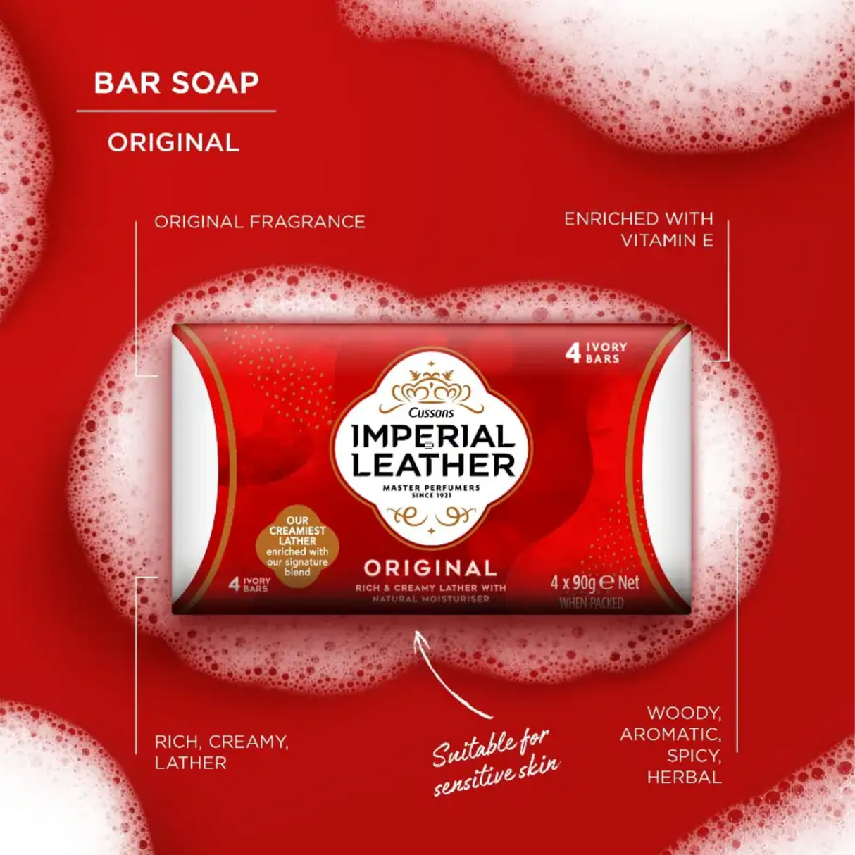 Imperial Leather Classic Bar Soap 90g | Pack of 12