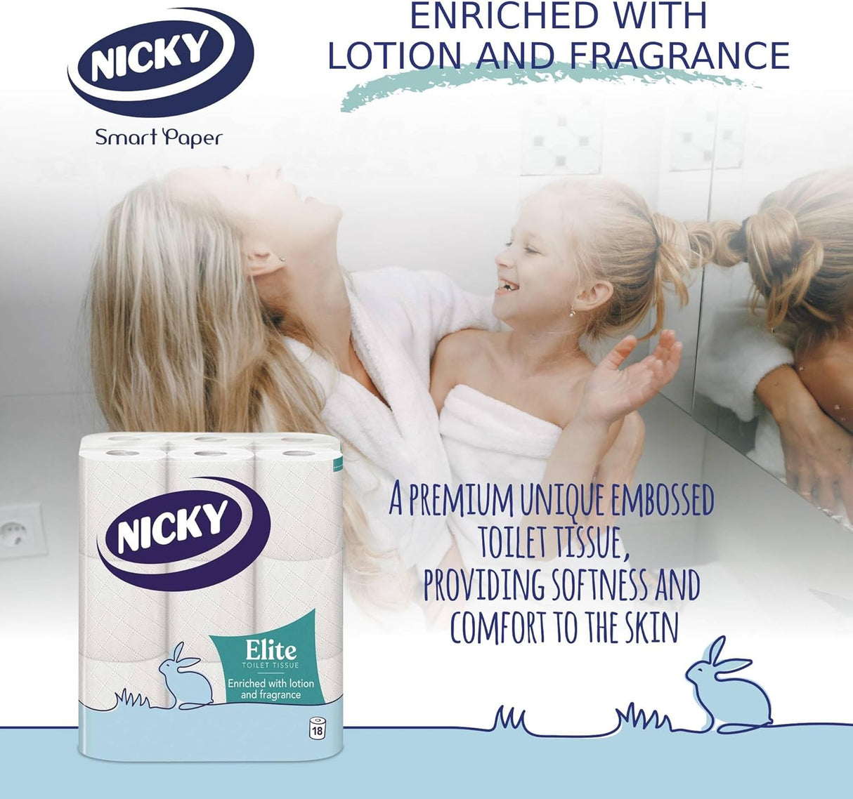 Nicky Elite 3 Ply Quilted Toilet Roll White - Pack of 9