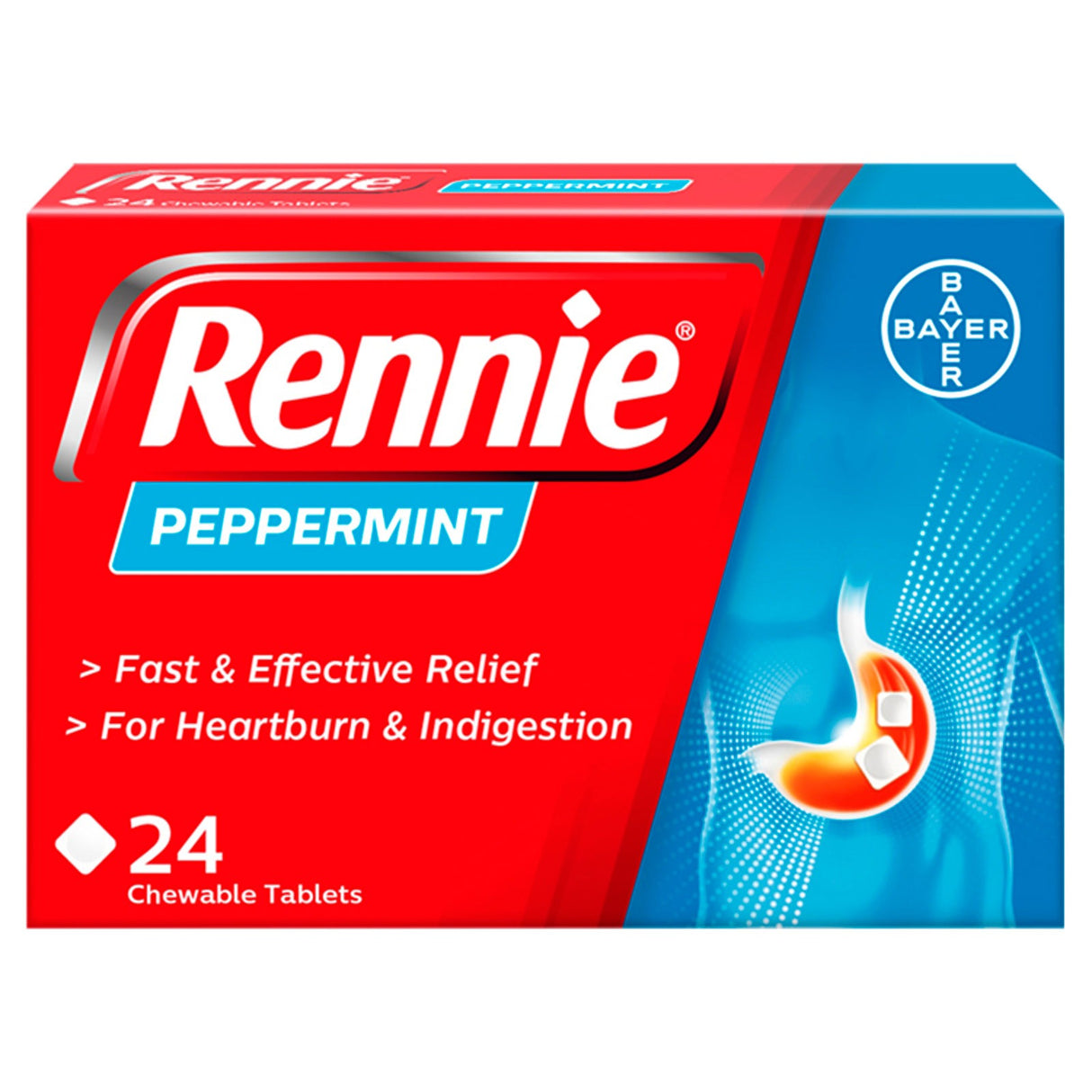 Rennie Peppermint Heartburn & Indigestion Chewable Tablets 24s