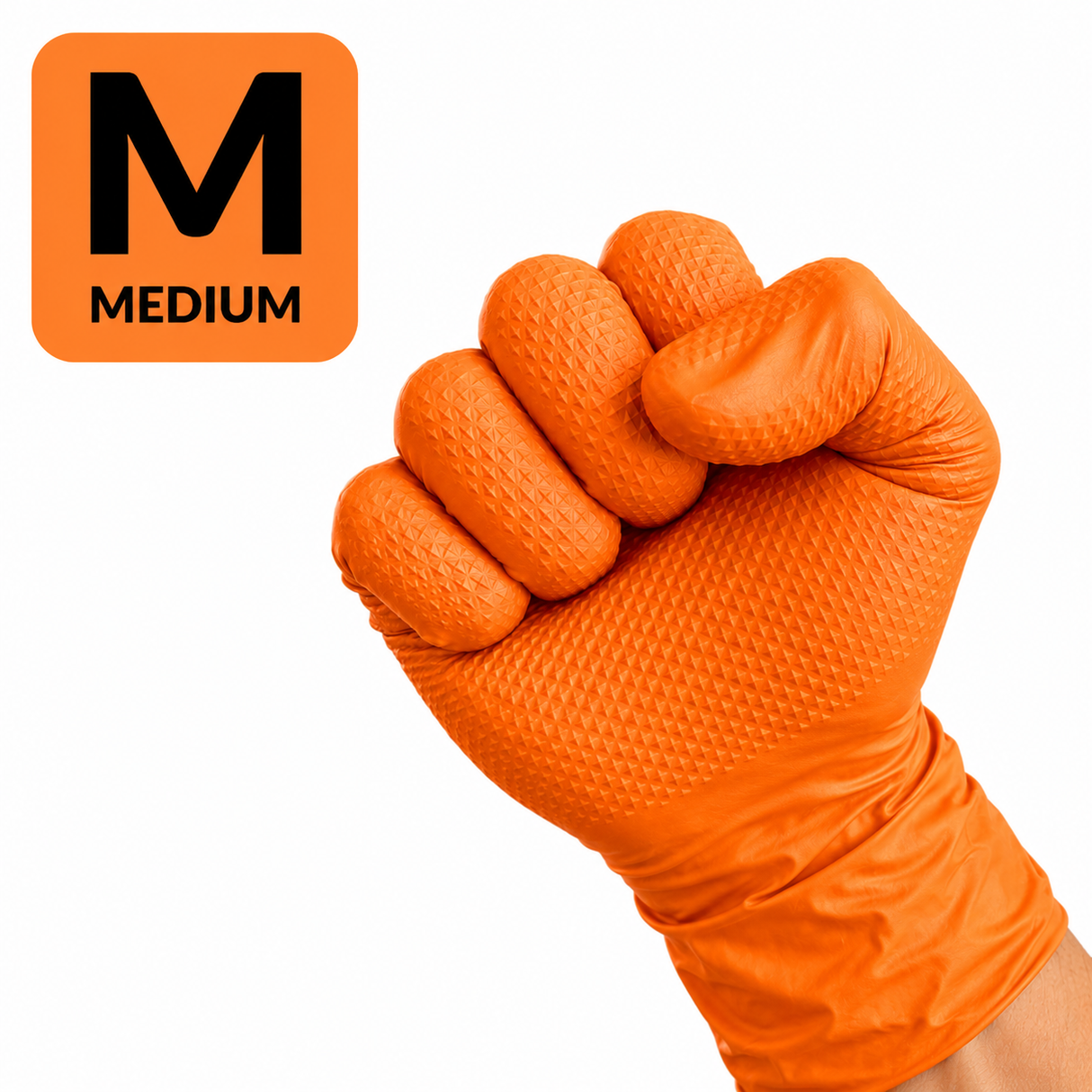 SafeGrip Diamond Grip Heavy Duty 8g Orange Nitrile Gloves Medium (Box of 100)