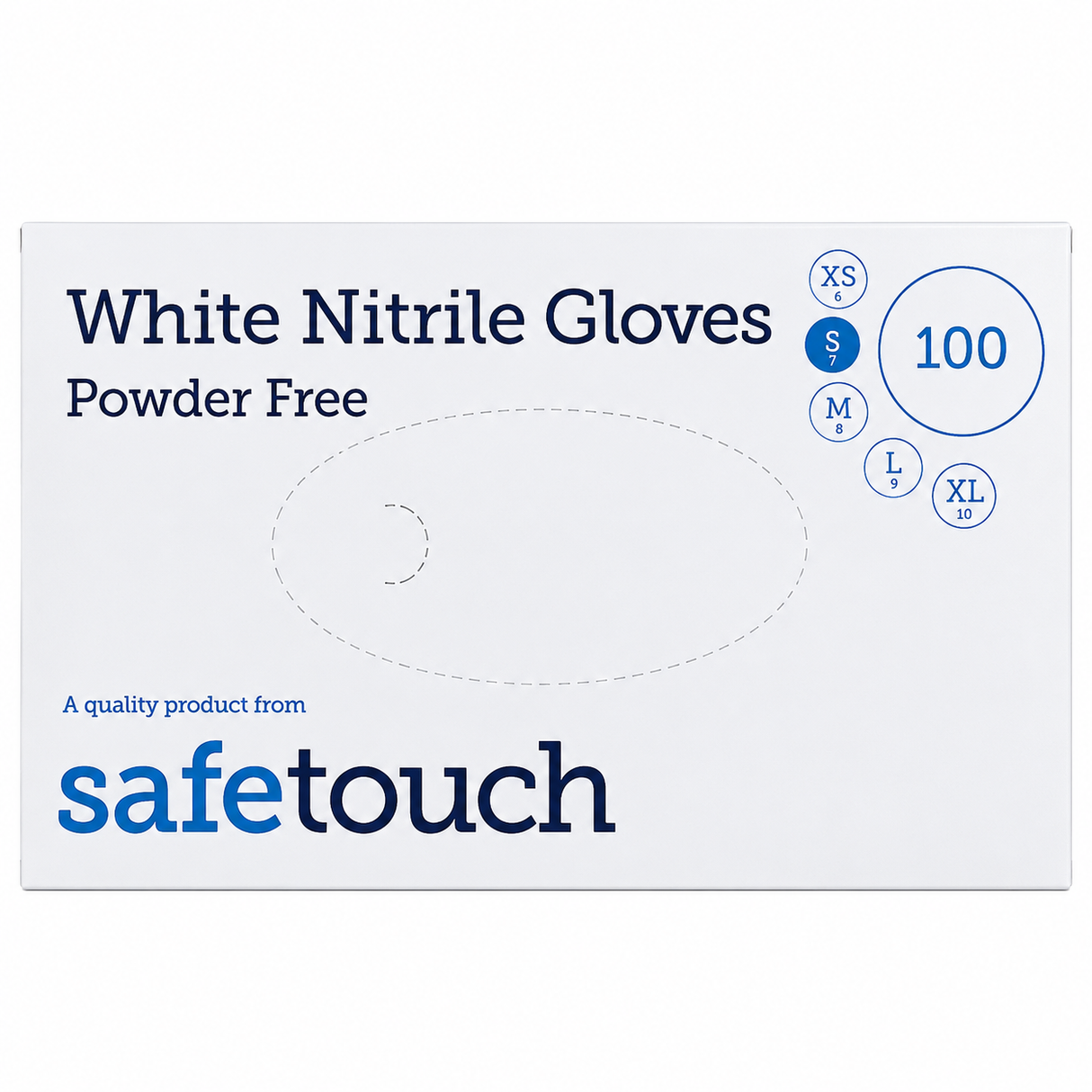 Safetouch White Nitrile Gloves Powder-Free, Medical Grade | Small (Box of 100)
