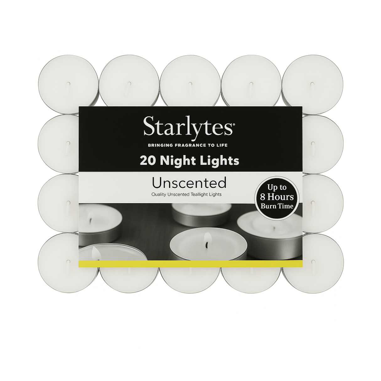 Starlytes Unscented Tealight 8 hour Candles Pack of 20