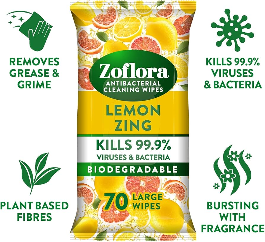 Zoflora Lemon Zing Multi-Surface Anti-Bacterial Cleaning Wipes 70s