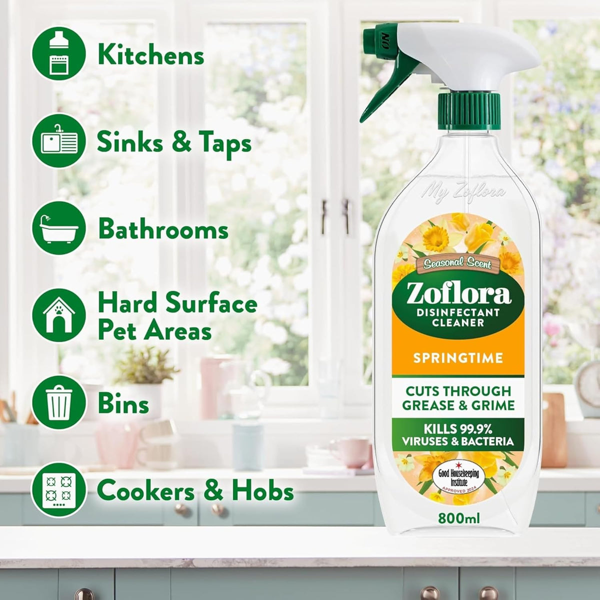 Zoflora Power Bathroom Cleaner Trigger SpringTime 800ml | Pack of 8
