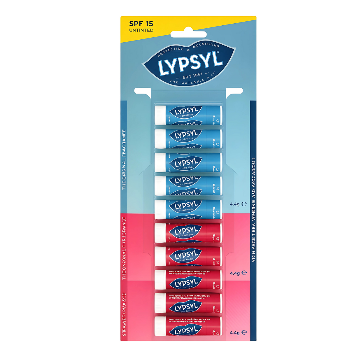 Lypsyl Assorted Lip Balm SPF15 Hanging Card | Pack of 10