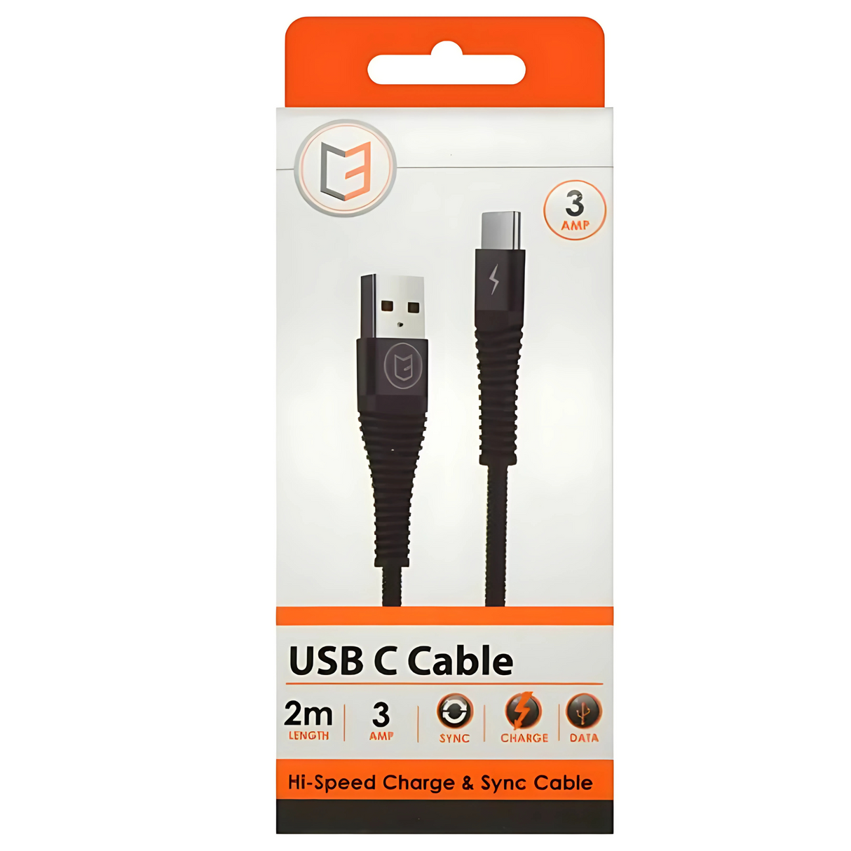 C3 High-Speed Data Sync & Charge Type C - 2 M Braided USB Cable (08086)