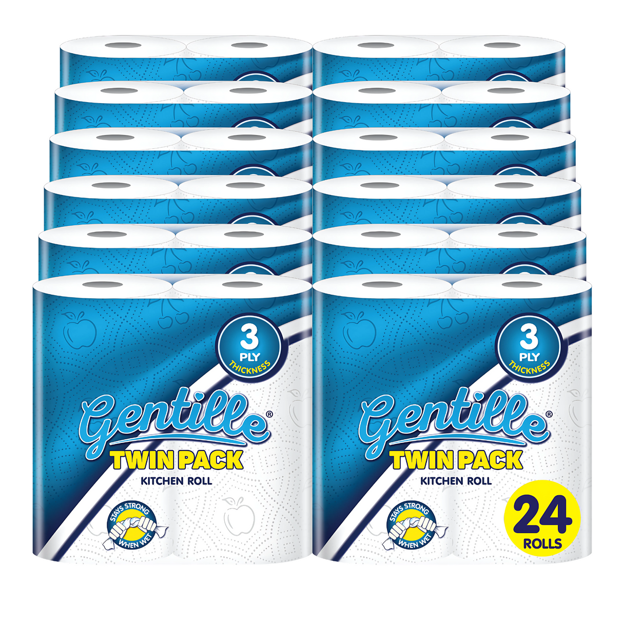 Gentille 3ply White Embossed Kitchen Rolls - Pack of 24 Rolls