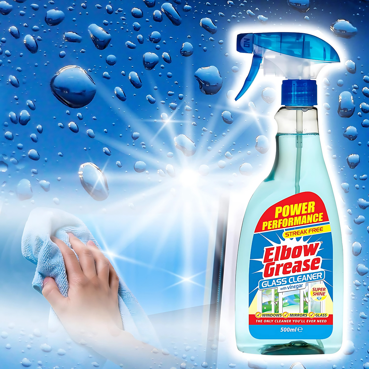 Elbow Grease Glass Cleaner with Vinegar Trigger 500ml | Pack of 8