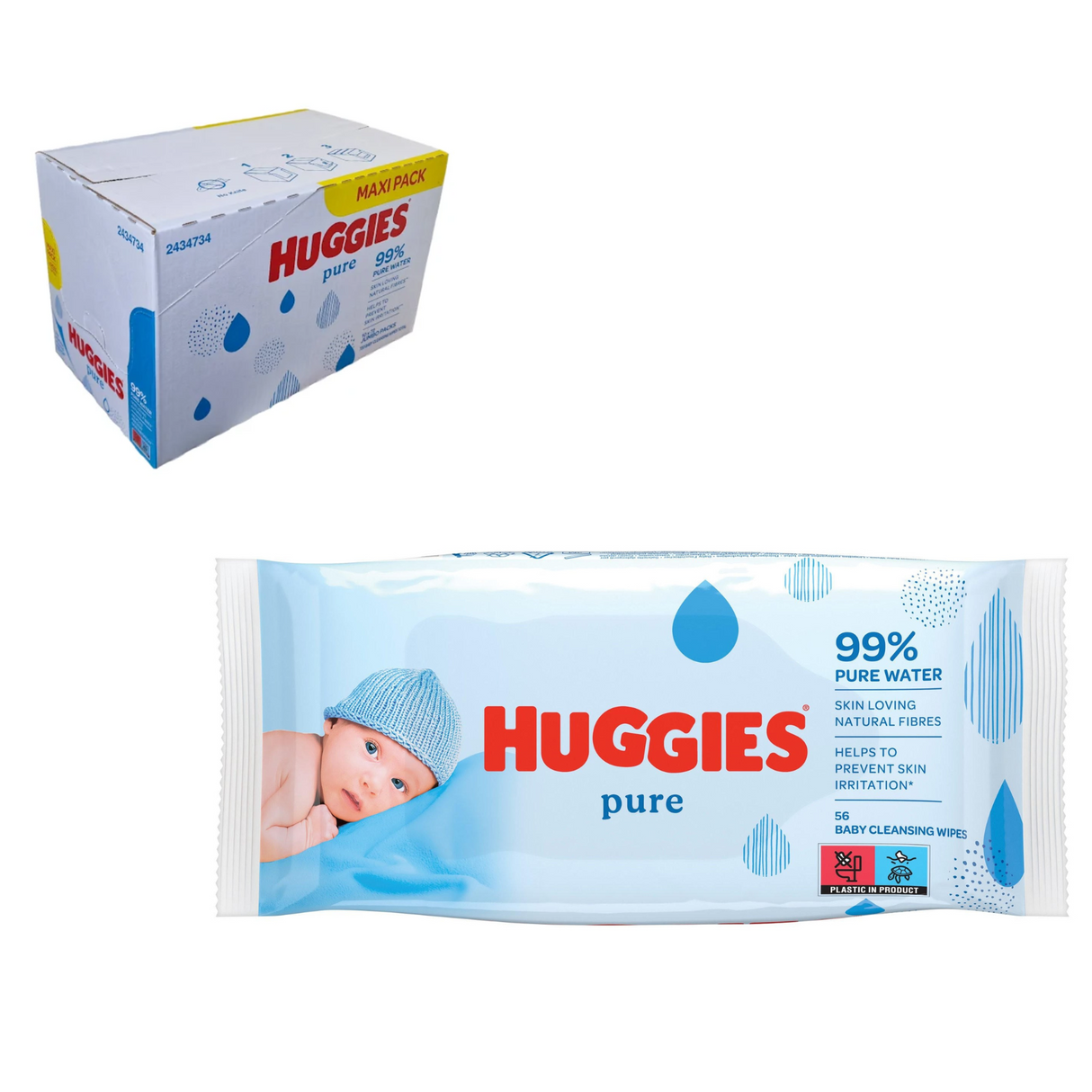 Huggies Pure 99% Water Baby Wipes 56s | Pack of 20