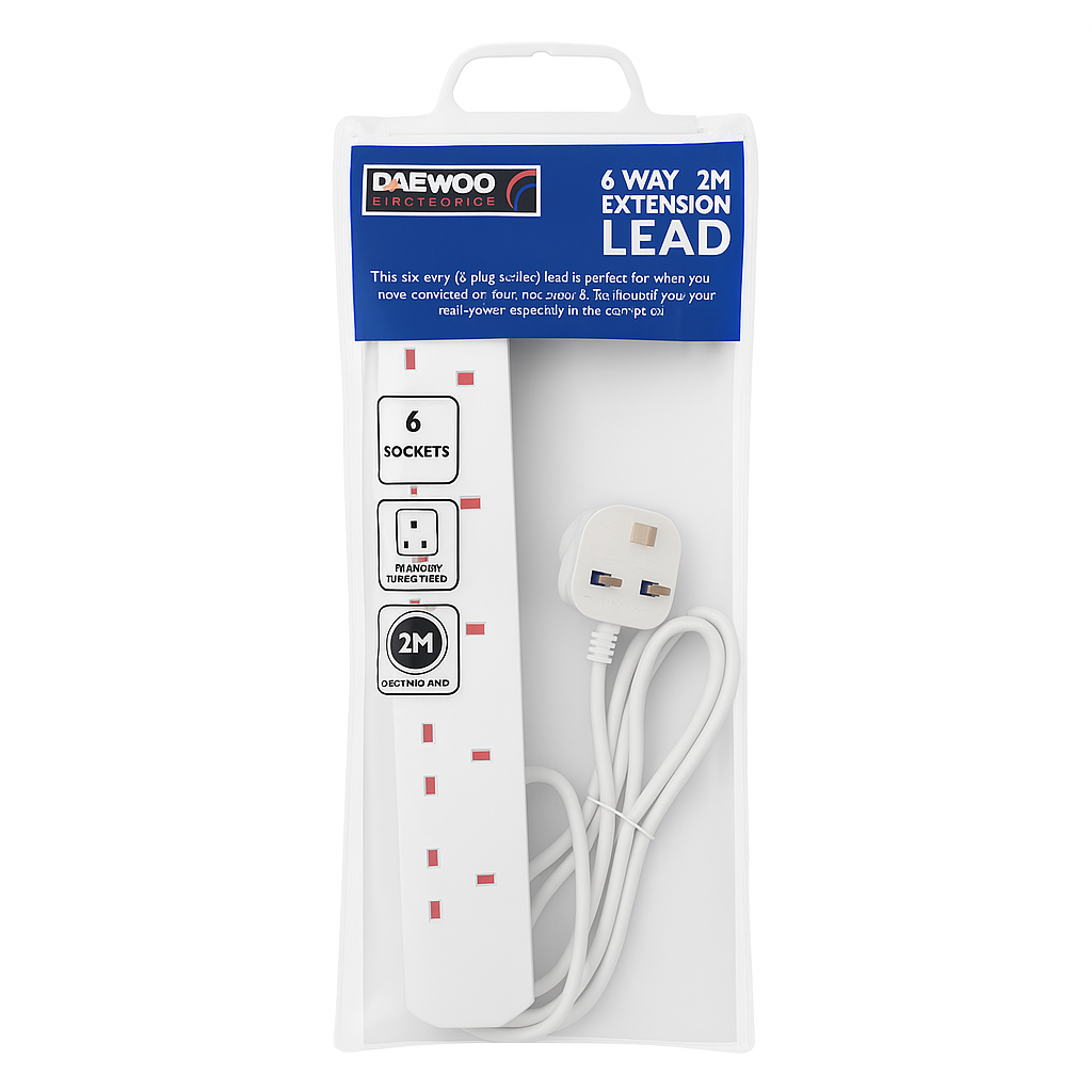 Daewoo 6 Way Extension Lead – 2 Metre Cable