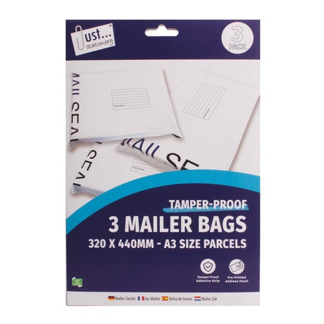 A3 Sized Large White Mailer Bags | 320 x 440mm - Pack of 3