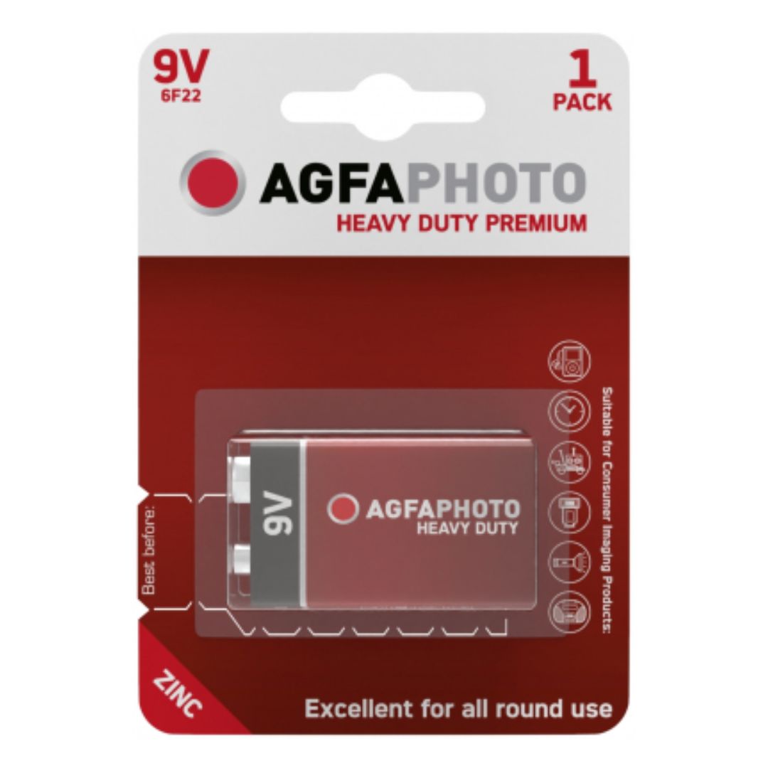 AgfaPhoto Heavy Duty Premium 9V Zinc Battery - Single