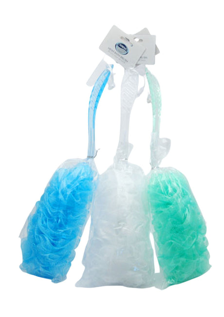 Athena Mesh Bath Brush with Handle Assorted Colours
