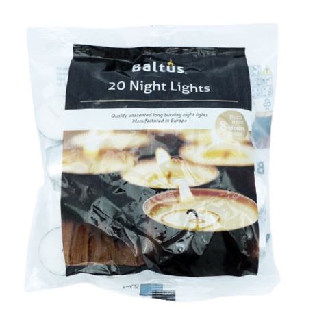 Baltus Night Lights 8hr Burn Unscented - Pack of 20