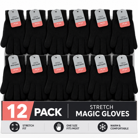 Black Stretch Magic Gloves One Size GLM-99 | Pack of 12