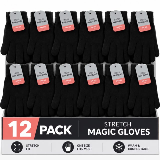 Black Stretch Magic Gloves One Size GLM-99 | Pack of 12