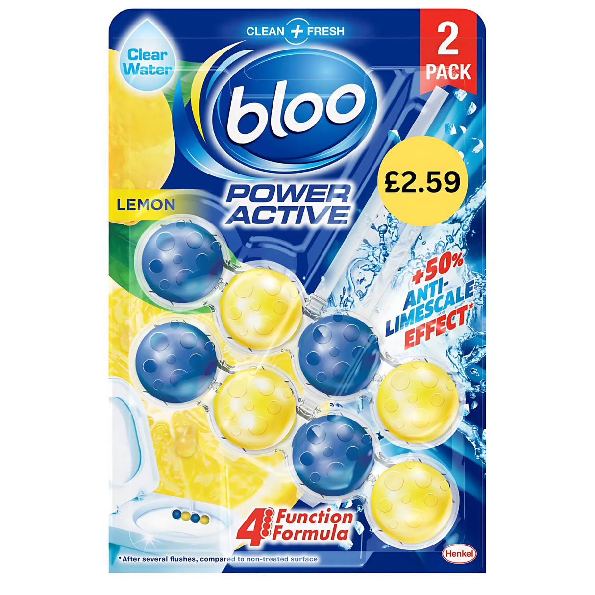Bloo Power Active Lemon Twin Toilet Rim Block (2 x 50g)
