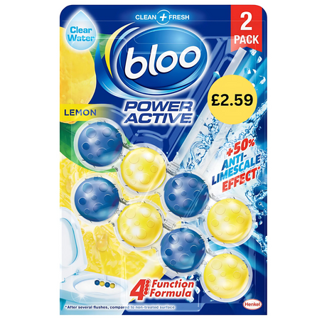 Bloo Power Active Lemon Twin Toilet Rim Block (2 x 50g)