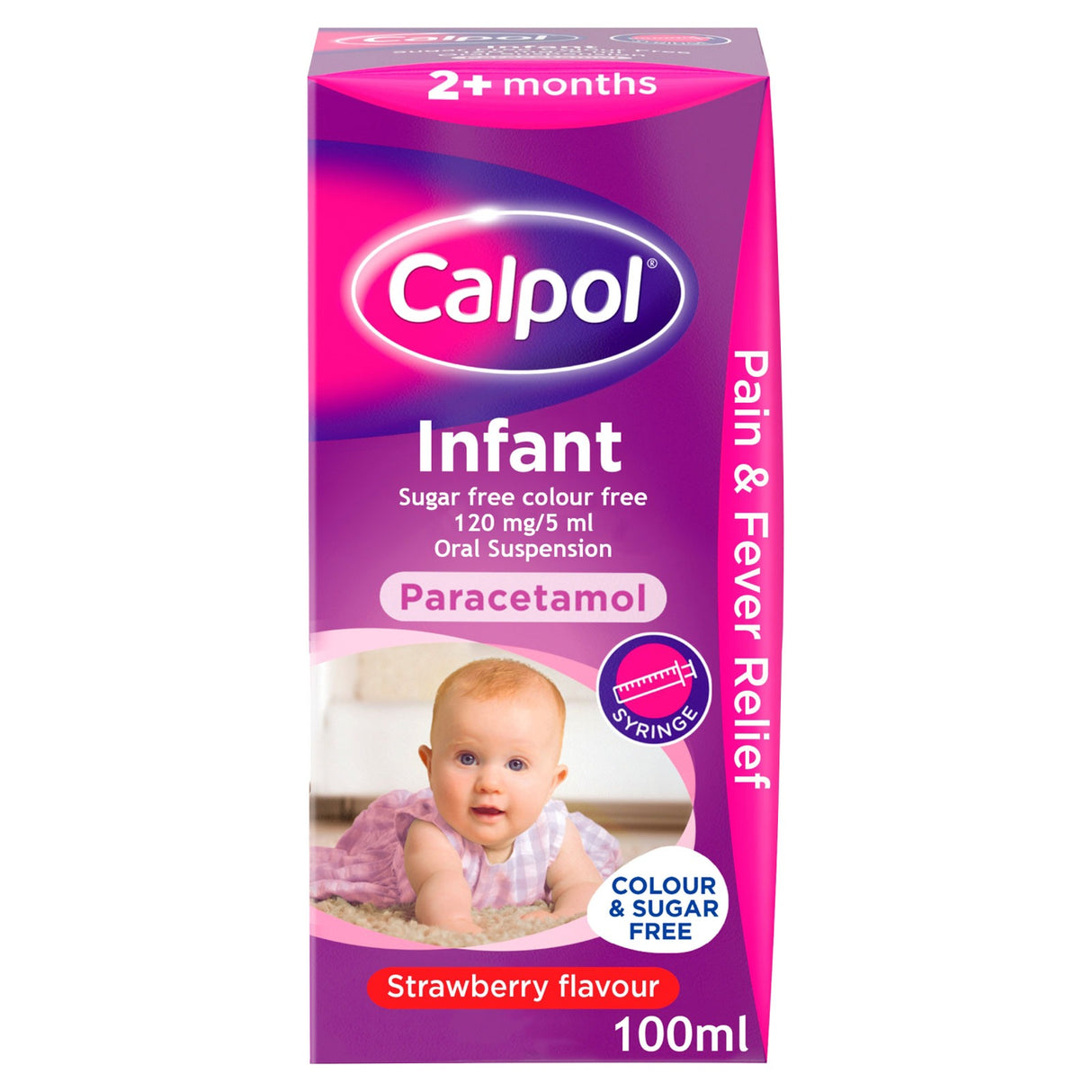 Calpol Infant Sugar & Colour Free 120mg/5ml Oral Suspension 2+ Months Strawberry Flavour