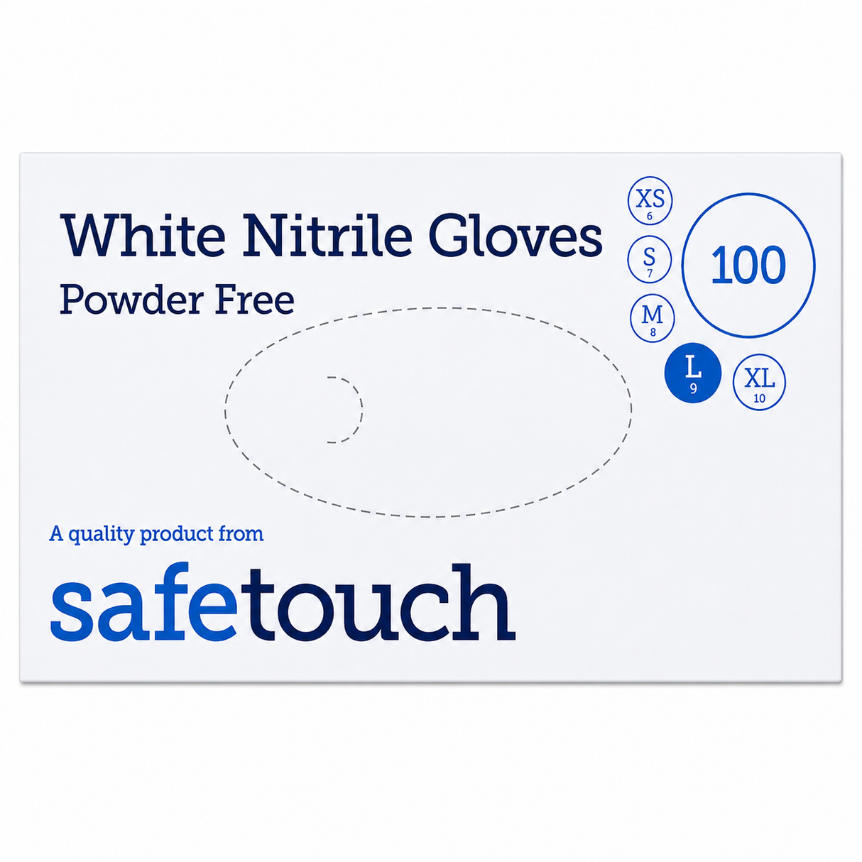 Safetouch White Nitrile Gloves Powder-Free, Medical Grade | Large (Box of 100)