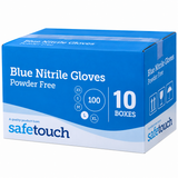 Case of 10 Boxes - Safetouch Blue Nitrile Gloves Powder-Free, Medical Grade | Large