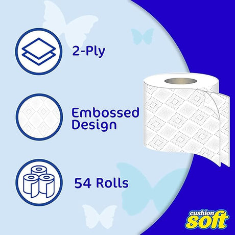 Cushion Soft White 2ply Embossed Toilet Rolls - Pack of 4 Rolls