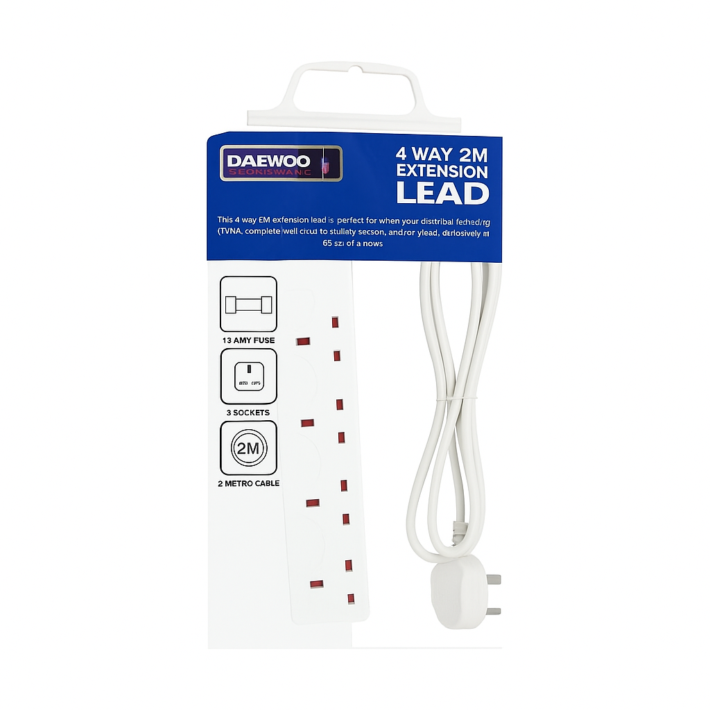 Daewoo 4 Ways Extension Lead – 2 Metre Cable