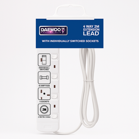 Daewoo 4 Ways Switched Extension Lead – 2 Metre Cable