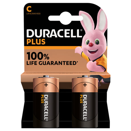 Duracell Plus C LR14 Alkaline Batteries - 2 Pack