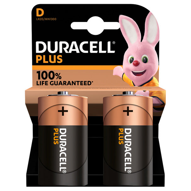 Duracell Plus D LR20 Alkaline Batteries - 2 Pack