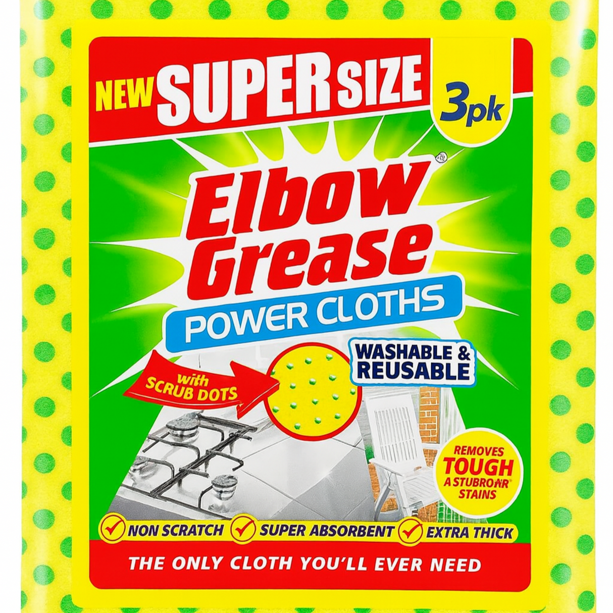 Elbow Grease Super Size Power Cloths & Microfiber Pack of 3