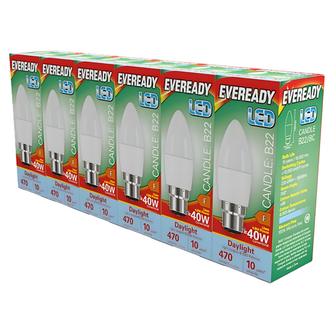 Eveready 4.9W LED Candle Bulbs B22 6,500K (Daylight) | Pack of 6