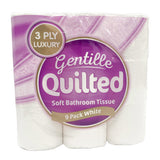 Gentille Quilted 3ply Soft White Toilet Rolls - Pack of 9 Rolls