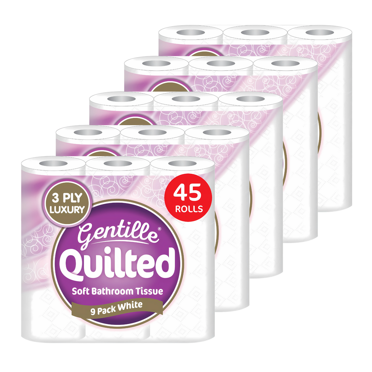 Gentille Quilted 3ply Soft White Toilet Rolls - Pack of 45 Rolls