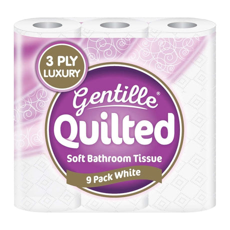 Gentille Quilted 3ply Soft White Toilet Rolls - Pack of 9 Rolls